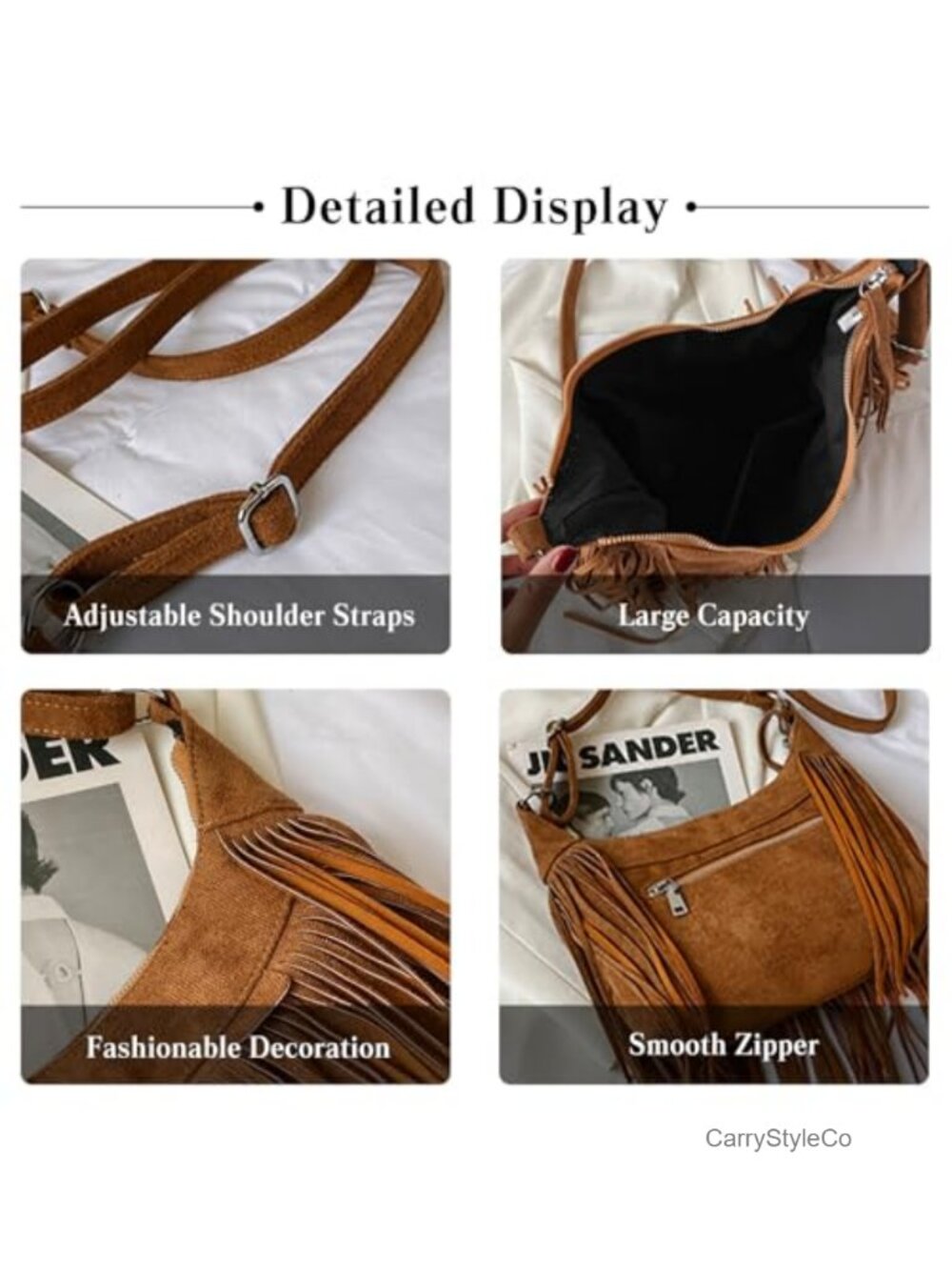 Suede Fringe Tassel Crossbody Shoulder Bag Hobo Bohemian Western Purse - Picture 2 of 6